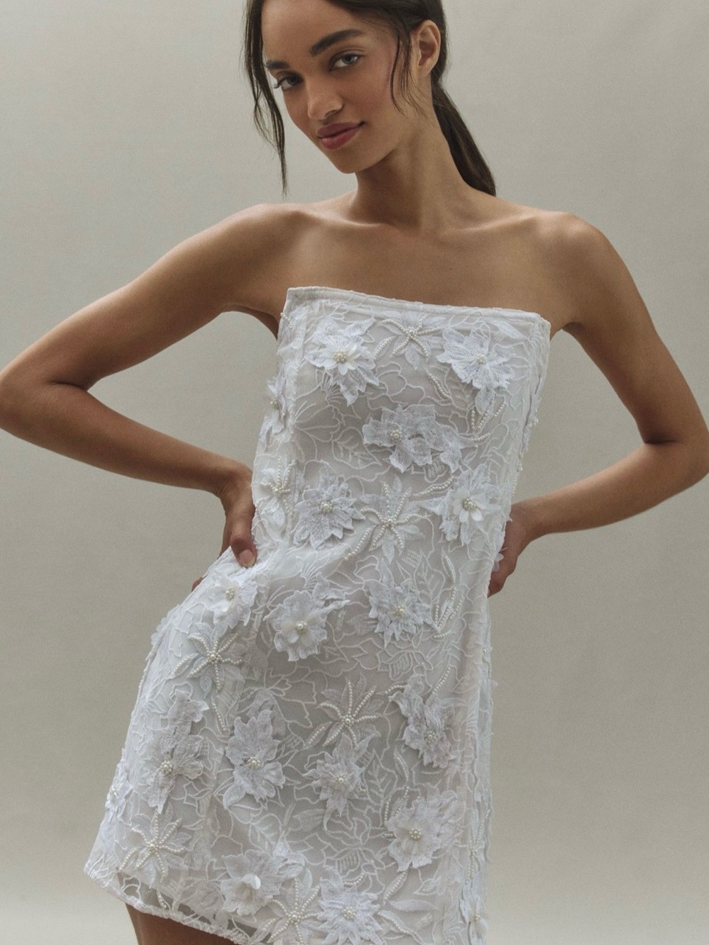 BHLDN White Puff-Sleeve Floral Lace Mini Dress - Picture 4 of 8
